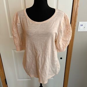 New cottagecore twee pullover cotton peach scoop neck short sleeve shirt. XL